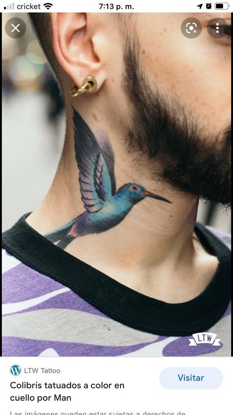 Hummingbird Tattoo For Men, Neck Tattoo Men, Hummingbird Tattoo, Neck Tattoo, Hummingbirds, Tattoos For Guys, Watercolor Tattoo, For Men, Tattoos