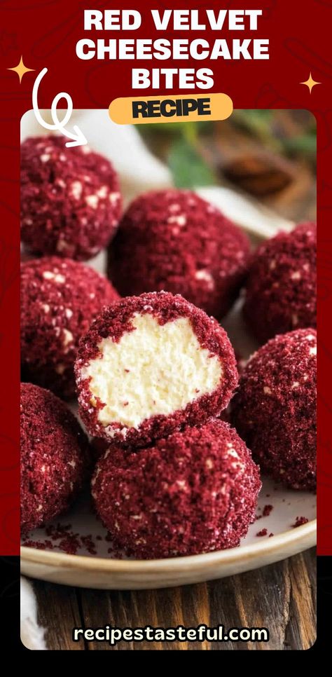 Creamy, sweet, and decadent, these Red Velvet Cheesecake Bites are perfect for any occasion. Easy to make and ideal for prepping ahead of time, they’ll be a hit with your guests! With a luscious cream cheese filling and a delicious red velvet crumb coating, they’re as fun to make as they are to eat. #RedVelvetCheesecakeBites #RedVelvetDessert #NoBakeDessert #EasyDesserts #HolidayTreats #PartyAppetizers #CheesecakeBites Red Velvet Bites, Red Velvet Cheesecake Balls, Red Velvet Cheesecake Recipes, Red Velvet Cheesecake Bites, Dessert Dip Recipes, Red Velvet Desserts, Cheesecake Balls, Cheesecake Bites Recipe, Red Velvet Recipes