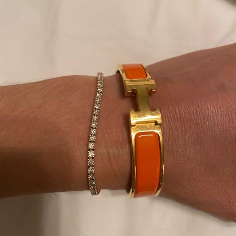 Hermes H Clic Bracelet. Authentic. Comes With Its Box. Worn Once Or Twice. Like Brand New Condition. Hermes Bracelet Outfit, Bracelet Hermes, Hermes Bracelet Stack, Click H Bracelet Hermes, Hermes Click Clack Bracelet, Hermes Gold Jewelry, Hermes Behapi Bracelet, Hermes Orange Bracelet, Bracelets Outfit