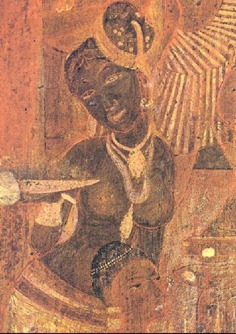 One of many images of ancient Queen Califia after whom California is named. Ajanta Caves, Aboriginal American, Ancient Queen, Legends And Myths, Indigenous Americans, Cave Paintings, Indian Heritage, Indian Paintings, African History