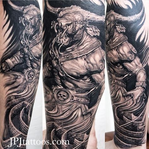 Jose Perez Jr on Instagram: “Did this #Labyrinth aka #Minotaur around 6 years ago on one of my trips to Europe , did this piece at the Belgium tattoo convention . I was…” Minotaur Tattoo, Belgium Tattoo, Bull Tattoos, Taurus Tattoos, Tattoo Convention, Mythology Tattoos, Greek Tattoos, Tattoo Art Drawings, Leg Sleeves