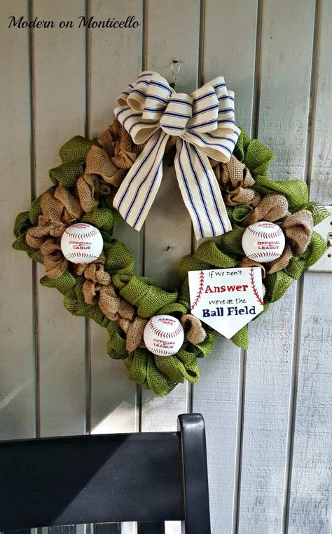 Baseball Wreath, Baseball Wreaths, Square Wreath, Baseball Diamond, Sports Wreaths, Baseball Decor, Wreath Project, Base Ball, Seasonal Wreaths