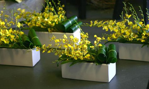 orchid modern arrangements Yellow Flower Arrangements, Tree Ideas Christmas, Table Florals, Oncidium Orchids, Contemporary Flower Arrangements, Tropical Flower Arrangements, Hotel Flowers, Ideas Christmas Tree, White Flower Arrangements