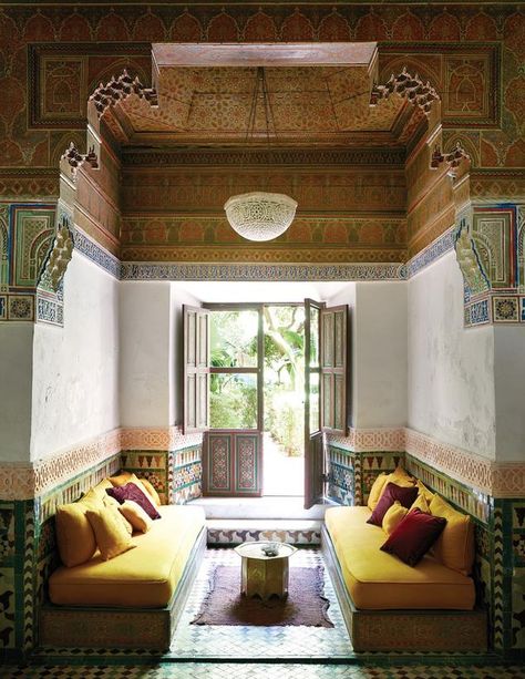 An Exclusive Tour of a French Iconoclast’s Moroccan Getaway - WSJ Moroccan Houses, Moroccan Riad, Moroccan Interior Design, Design Marocain, Moroccan Aesthetic, Style Marocain, Moroccan Homes, Moroccan Interiors, My Place