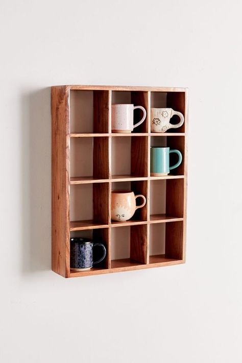 5 Ways to Maximize Your Kitchen Storage Using Wall Space | Mug collection more expansive than your cabinet storage? Don't ditch your favorites, just invest in this wooden organizer that can hold up to 12 mugs, while making use of long-overlooked wall space. #declutter #organizationtips #realsimple #storageideas #storagetips Mug Shelf, Coffee Mug Display, Interior Design Blogs, Cubby Shelves, Kitchen Wall Storage, Cubby Shelf, Wood Mug, Shelf Dimensions, Mug Display