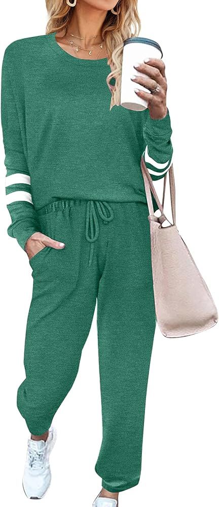 Ekouaer Sweatsuits Womens Loungewear Set Tracksuit Long Sleeve Pajamas Set with Pockets 2 Piece Outfits Lounge Sets Clear Blue Small at Amazon Women’s Clothing store Lounge Wear Sets, Womens Loungewear Sets, Long Sleeve Pajamas, Black Pajamas, Cute Pjs, Pajamas Comfy, Pants Outfits, Jogging Suit, Womens Pyjama Sets