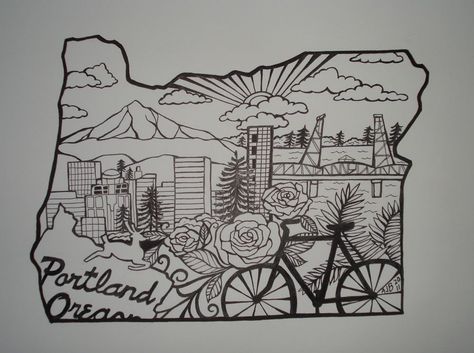 not as tattoo but like the image morphing... Oregon Outline, Oregon Tattoo, City Outline, Portland Tattoo, Black And White Tattoo, Bicycle Tattoo, Dorm Art, Pix Art, State Outline