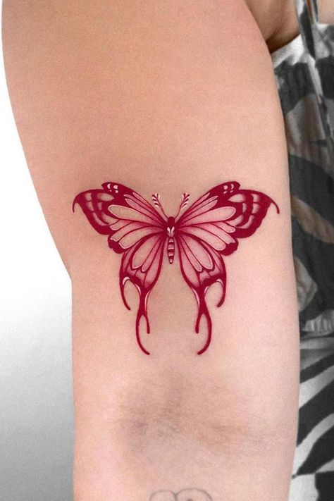 A Butterfly Tattoo, Tato Tradisional, 16 Tattoo, Butterfly Tattoo Meaning, Red Ink Tattoos, Tatuaje A Color, Red Tattoos, Butterfly Tattoo Designs, Discreet Tattoos