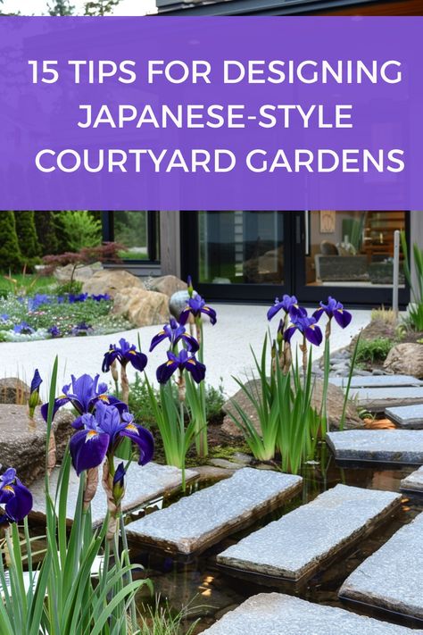 Planting suggestions and garden decor to make your garden look like a modern Japanese courtyard garden. Japanese Landscaping Ideas, Japanese Tearoom, Japanese Flower Garden, Japanese Garden Lighting, Japanese Courtyard Garden, Japanese Farmhouse, Japanese Garden Backyard, Japanese Courtyard, Japanese Garden Plants