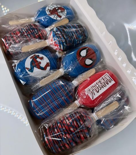 Spidey 🕷️ love the color of these! DM me to place your custom cakesicle order 🫶🏼 #spiderman #cakesicles #treats #desserttable #chocolatedipped #birthday #birthdaytreats #booknow #hanford #hanfordca #visalia Spider Man Rice Crispy Treats, Spiderman Chocolate Covered Strawberries, Spider Man Chocolate Covered Strawberries, Spider Man Chocolate Covered Pretzels, Spidey Cakesicles, Birthday Treats, Chocolate Dipped, Dessert Table, Kids Party