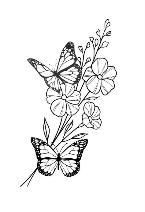 Wrist Tattoos Flower, Flower Tattoo Linework, Butterflies And Flowers Tattoo, Flowers Tattoo Stencil, Butterfly Floral Tattoo, Floral Butterfly Tattoo Design, Half Sleeve Flower Tattoo, Stencil Flower, Flower Tattoo Stencils