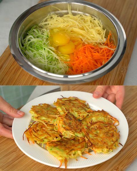 Vegetable Pancakes - Greenku Recipes Veggie Pancakes, Vegetarian Pancakes, Veggie Cakes, Veggie Bites, Vegetable Pancakes, Jamie Oliver Recipes, Easy Vegetable, Delicious Vegetables, Quick Snack