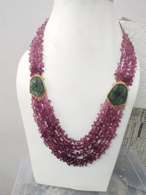 Ruby Beads Jewellery Indian, Poosala Haram, Beads Jewelry Indian Gold, Pearls Chains, Collar Rosa, Jewelry Ruby, Necklace Emerald, Multi Strand Beaded Necklace, Gold Earrings Wedding