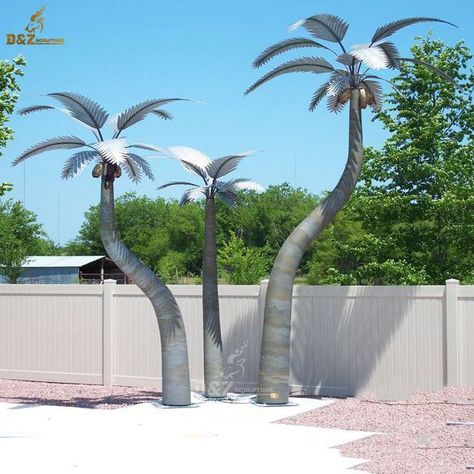 Metal Palm Tree, Fake Palm Tree, Vinyl Shutters, Interior Design Books, Sculptures For Sale, Steel Sculpture, Tree Sculpture, Metal Tree, Tropical Decor