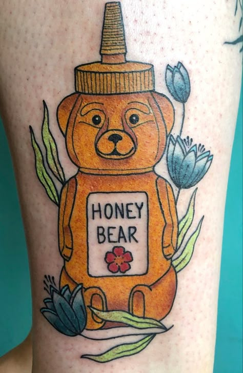 Honey Bear Tattoo, Honey Bear Bottle, Designs For Tattoos, Crying Heart, Traditional Tattoo Inspiration, Teeth Art, Shark Jaws, Traditional Tattoo Designs, Bottle Drawing