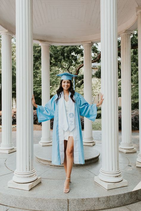 Light Blue Cap And Gown Graduation, Wku Graduation Pictures, Columbia Graduation Photos, Unc Chapel Hill Graduation Pictures, Unc Graduation Pictures, Blue Graduation Gown And Cap, Campus Graduation Pictures, Columbia Graduation, White Cap And Gown