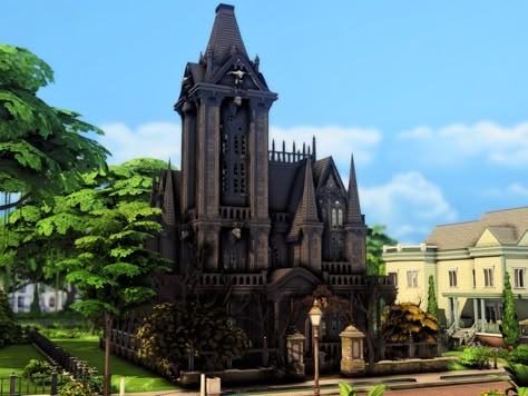 The Sims Resource - Goth Family House Sims 4 Goth Family, Sims 4 Gothic House, Sims 4 Witch House, Gothic House Plans, Goth Castle, Goth Family, Gothic Victorian House, Punk House, Vampire House