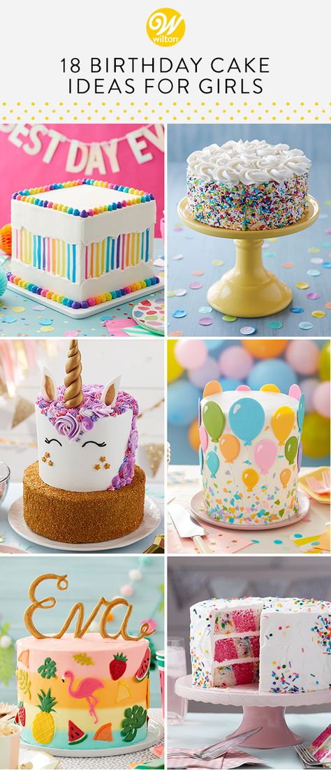 Get ready to celebrate with these birthday cake ideas for girls of all ages. From simple sprinkle-covered cakes to elegant 2-tier unicorn cakes, these birthday cake ideas are sure to make wishes come true. Whether you’re celebrating the birth of a new baby girl or a Sweet 16, these birthday cake ideas for girls are worthy of a good time! #wiltoncakes #birthdaycake #birthdayparty #cakeideas #cakedecorating #cakes #buttercreamcake #girly #girlparty #girlmom #girldad #homemade #baking #dessertideas Watermelon Cupcakes, Pineapple Upside Down Cupcakes, Beach Cupcakes, Champagne Cupcakes, Birthday Cake Decorating Ideas, Homemade Baking, Cake Decorating For Beginners, Cake Decorating Classes, 18th Birthday Cake