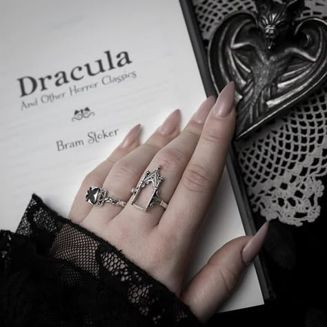 Corvina Clemm, Goth Academia, Vampire Ring, Gothic Academia, Victorian Vampire, Cathedral Ring, Goth Accessories, Vampire Goth, Music On Spotify