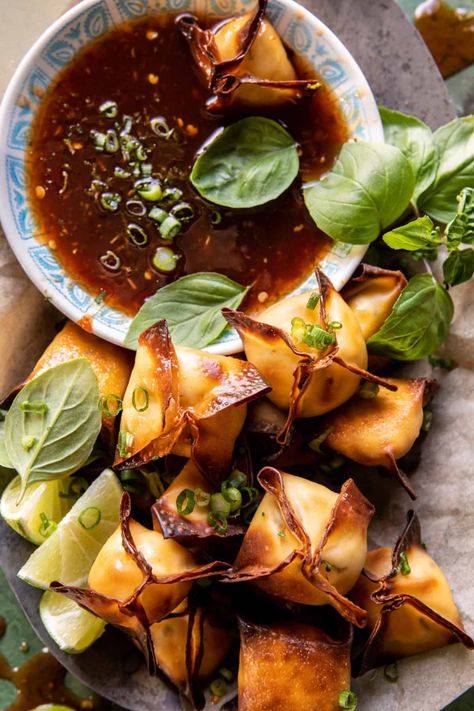 Cheese Rangoons with Sweet Ginger Chili Sauce | halfbakedharvest.com Cheese Rangoons, Homemade Chili Sauce, Restaurant Appetizers, Half Baked Harvest Recipes, Crab Rangoon, Appetizer Ideas, Harvest Recipes, Wontons, Half Baked