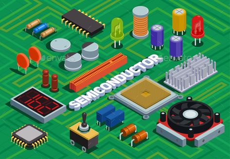 Semiconductor Isometric Background • Vector illustration Isometric Background, Semiconductor Design, Electronics Poster, Electronic Gadgets For Men, Electronics Wallpaper, Computer Forensics, Custom Keyboard, Poster Idea, Award Ideas