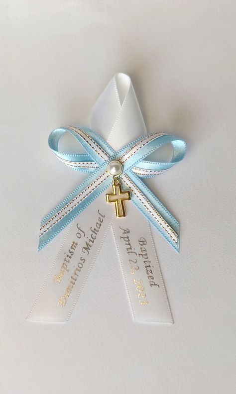 10 Pcs Personalized Martyrika Light Blue and White Ribbon With Gold Edges, Witness Pins Baptism Greek Orthodox Baptism - Etsy Greek Orthodox Baptism, Boy Christening, Personalized Ribbon, Boy Baptism, Baptism Favors, Baptism Girl, Greek Orthodox, Printed Ribbon, White Ribbon