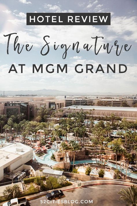 Heading to Las Vegas and looking for a hotel? Click here for my review of the MGM Grand Signature hotel, including how to book it for free! It checks all the boxes for couples and kids, from pools to suites and rooms.     #Vegas #LasVegas #Nevada #TipsForVisitingLasVegas #VegasTips   #ThingsToDoInVegas #VegasOnABudget #LasVegasFirstTime #LasVegasAttractions #ThingsToDoInLasVegas   #Hotel #HotelHacks #HotelTips #HotelReviews #USATravel #TravelUSA #TravelBlogger #TravelBlog #52CitiesBlog Las Vegas Attractions, Hotel Hacks, Visit Usa, Travel Bucket List Usa, Mgm Grand, How To Book, Vegas Trip, Las Vegas Trip, Las Vegas Hotels