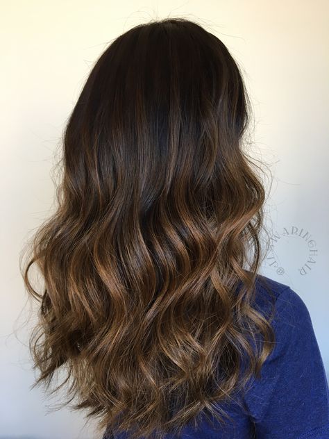 Carmel balayage on natural brunette hair Carmel Balayage Partial, Balayage Partial, Butter Balayage, Natural Brunette Hair, Balayage Hair Lob, Carmel Balayage, Balayage Hair Morenas, Balayage Hair Blonde Short, Balayage Hair Tutorial