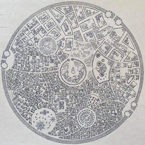 Circular City Map, Map Reference, Circle City, Dnd City, Dnd City Map, Cartography Design, City Map Drawing, Map Sketch, Imaginary Maps