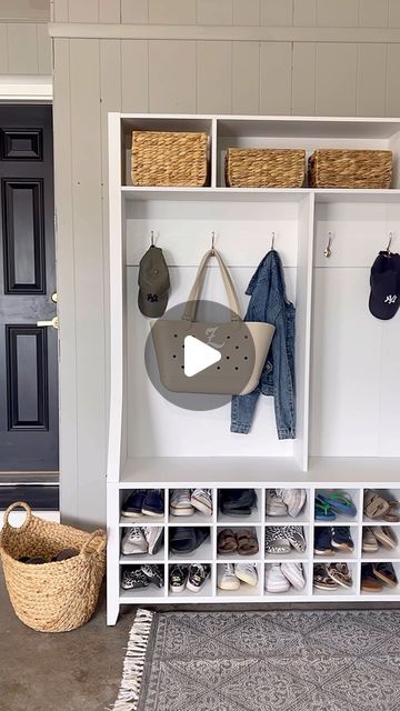 Chelsea Zutavern on Instagram: "Entryway Tree/Garage Organizer! I am loving this @walmart find!👏🏼 It’s big and sturdy, perfect for the entryway, mudroom, or garage.
Comment ENTRY TREE for the direct Walmart links!
.
.
.
#ad #walmartpartner #walmart #walmartfinds #walmarthome #bhghome #bhgstylemaker #bhg #organization #entrway #halltree #garage #garageorganization #garageideas #walmartdecor #mudroom #dropzone #doriangrey" Garage Coats And Shoes, Garage Mudroom Shoes, Garage Entry To House Shoe Storage, Mudroom Laundry Room Ideas Garage Entry Floor Plan, Mudroom In Garage, Mudroom Dropzone, Entry Tree, Garage Mudroom Ideas, Bubby Woth Hook Shoe Rack