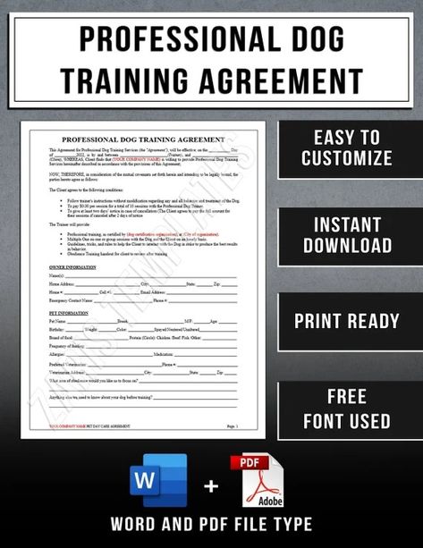 Dog Training Contract Template: Secure Success Today! | Daily Dogs Care Training Contract, Emotional Support Dog, Contract Agreement, Contract Template, Legal Advice, Favorite Words, Nutrition Advice, Protect Yourself, Dog Trainer