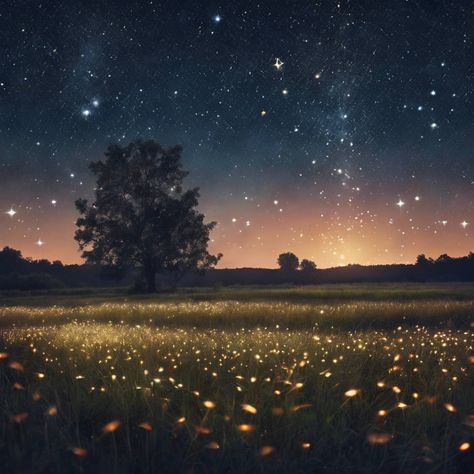 A magical starry night sky over an open field with glowing fireflies. Wallpaper [f39cd691e28f46499ebb] by Wallpaper HD | WidgetClub Night Sky Landscape, Night Field, Fireflies Wallpaper Backgrounds, Stars Aesthetic Night Skies Wallpaper Laptop, Starry Night Computer Wallpaper, Forest With Fireflies, Night Sky Computer Wallpaper, Night Landscape Photography, Sky Landscape