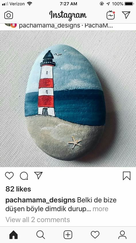 Sun And Moon Painted Rocks, Painting On Rocks Ideas Acrylics, Easy Sea Painting Ideas, Rock Painting Lighthouse, Nautical Rock Painting Ideas, Beach Painted Rocks Ideas, Rock Painting Patterns Easy, Rock Painting Ideas Beach, Lighthouse Painting Easy