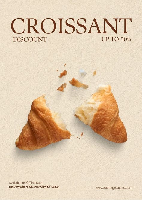 Croissant Design Ideas, Bread Poster Design, Pastry Branding, Croissant Poster, Croissant Aesthetic, Bakery Poster, Baking Poster, Cake Poster, Collage Creator