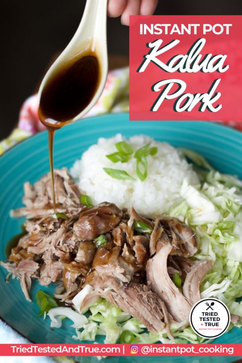 Instant Pot Kalua Pork | Instant Pot Kalua Pig Recipe Pin with Teriyaki sauce | Instant Pot Pork Kalua Pork Instant Pot, Kaluha Pork, Instant Pot Kalua Pork, Kalua Pig Recipe, Pork Instant Pot, Kahlua Pork, Picnic Roast, Kalua Pork, Hawaiian Dishes