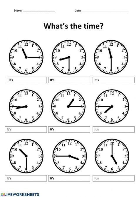 Clock Worksheets, Telling Time Worksheets, Word Order, Time Worksheets, Learning Time, English Lessons For Kids, Teaching Jobs, Esl Worksheets, Math Worksheet