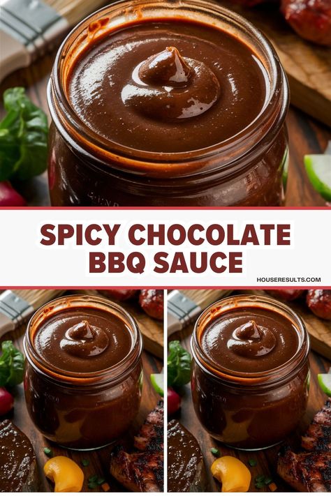 Spicy Chocolate BBQ Sauce is a unique and delicious addition to your grilling routine.snacks. Chocolate Bbq Sauce, Bbq Sauce Ingredients, Barbecue Sauce Recipe, Unique Sauces, Tender Ribs, Spicy Chocolate, Juicy Burgers, Honey Bbq Sauce, Recipes Grilling