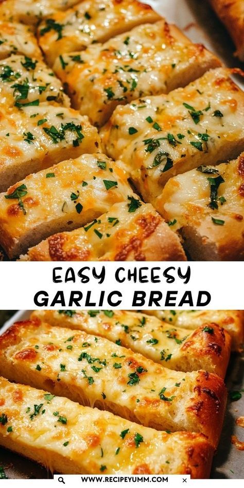 This super simple cheesy garlic bread recipe will have your kitchen smelling amazing in no time. A perfect combination of buttery, cheesy, and garlicky goodness! Cheesy Garlic Bread With Mayonnaise, How To Make Garlic Cheese Bread, Making Garlic Bread With Sliced Bread, Diy Cheesy Bread, Easy Cheesy Garlic Breadsticks, Best Cheesy Garlic Bread Recipe, Pioneer Woman Cheesy Bread, Diy Cheesy Garlic Bread, Easy Cheese Garlic Bread