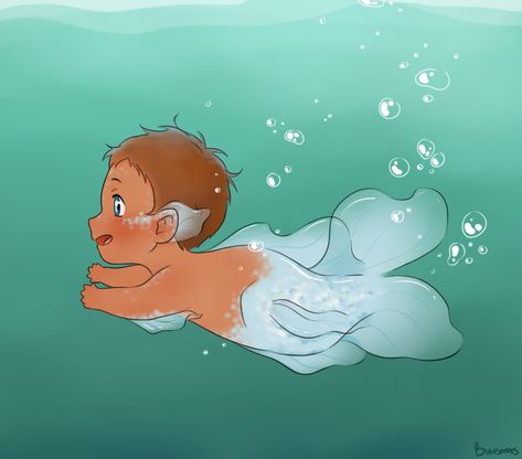 tiny space babies Mermaid, Swimming, Tumblr, Water, Art