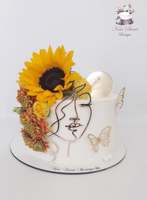 #cake #cakedecorating #cakeart #cakedecor #cakesdecor Sunflower Cake, Silhouette Cake, Girly Cakes, Design Cake, Cake Decorating Frosting, Happy Birthday Daughter, Butterfly Cakes, New Cake, Love Cake