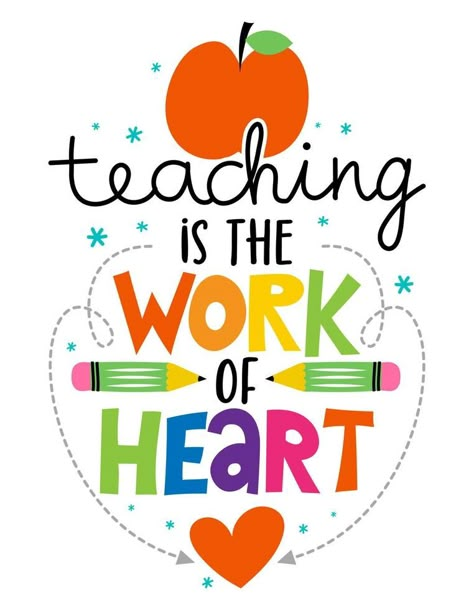 Teaching is the work of heart - colorful calligraphy design. Gift card for Teacher's Day. Vector illustration on white background with apple and pencil. Back to School. Teaching Is A Work Of Heart, Teachers Day Chart, Teachers Day Design, Colorful Calligraphy, Teacher Appreciation Poster, Teacher Illustration, Teachers Day Quotes, Greeting Cards For Teachers, Teachers Illustration