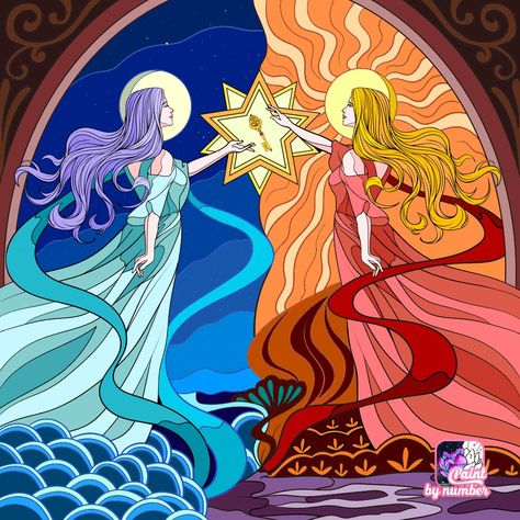 Sun And Moon Sisters, Sun Fairy, Moon Sisters, Sisters Drawing, Sisters Of The Moon, Sun X Moon, Moon Drawings, Sun And Moon Drawings, Sisters Art