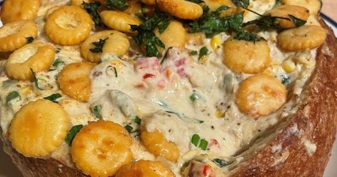 Katie Lee's Clam Chowder Dip in a Sourdough Bowl Recipe Sourdough Bowl Recipe, Sourdough Bowl, Clam Chowder Soup, Katie Lee Biegel, Seafood Dip, Chowder Soup, Seafood Seasoning, Bread Bowl, Clam Chowder