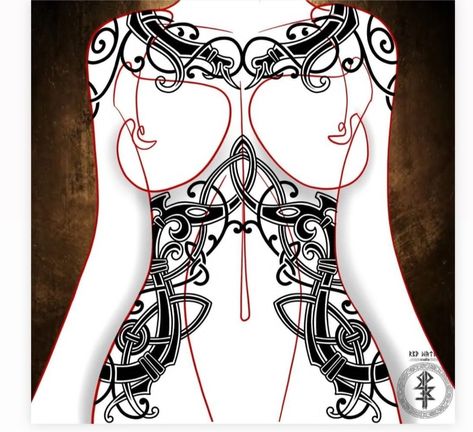 Norse Chest Tattoo Female, Viking Hip Tattoo, Women Celtic Tattoo, Nordic Chest Tattoo Female, Viking Tribe Tattoo, Nordic Tattoo For Women, Nordic Tattoo Women, Scandinavian Tattoo For Women, Shield Maiden Tattoo