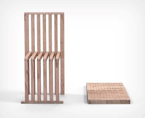 The ‘Pad’ transforms from a simple flat wooden slab to a complete folding chair! - Yanko Design Fold Up Chairs, Folding Armchair, Wooden Folding Chairs, Wood Folding Chair, Chair Design Wooden, Folding Seat, Diy Dining Table, Chair Ideas, Foldable Chairs