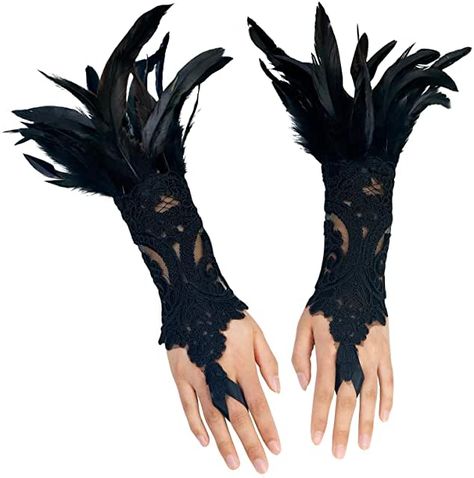 Victorian Vampire Costume, Raven Costume, Crow Costume, Lace Fingerless Gloves, Victorian Vampire, Womens Cosplay, Bird Costume, Evening Accessories, Fancy Costumes