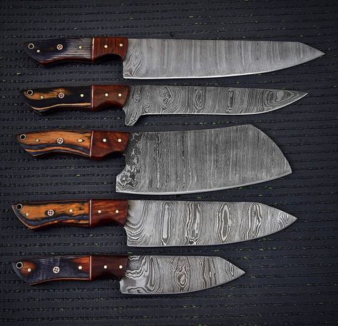 Kitchen Knives Handmade, Damascus Chef Knives, Knife Gifts, Chef Knives, Chef Knife Set, Leather Roll, Chef Gifts, Knife Set Kitchen, Camp Knife