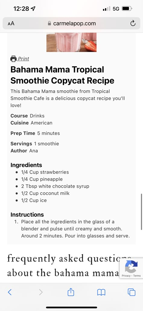 Bahamas Mama Tropical Smoothie, Bahama Mama Smoothie Tropical Cafe, Copycat Tropical Smoothie Recipes, Bahama Mama Drink Tropical Smoothie, Tropical Smoothie Recipes Copycat, Tropical Smoothie Bahama Mama Recipe, Tropical Smoothie Cafe Recipes, Bahama Mama Smoothie Recipe, Bahama Mama Smoothie