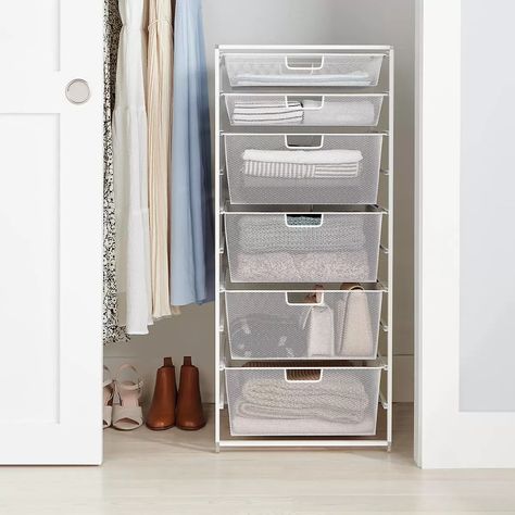 Elfa Medium Tall Drawer Solution | The Container Store Narrow Office, Tall Drawer, Elfa Closet, Tall Drawers, Kitchen Drawer Organizers, Elfa Shelving, Custom Closet Design, Drawer Storage Unit, Closet Drawers