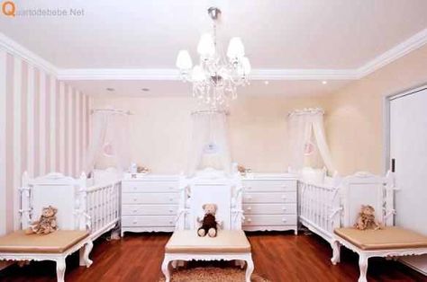 Triplet baby room Triplets Bedroom, Triplets Nursery, Twin Girls Nursery, Nursery Layout, Triplet Babies, Children's Bedrooms, Baby Rooms, Beautiful Nursery, Baby Room Design